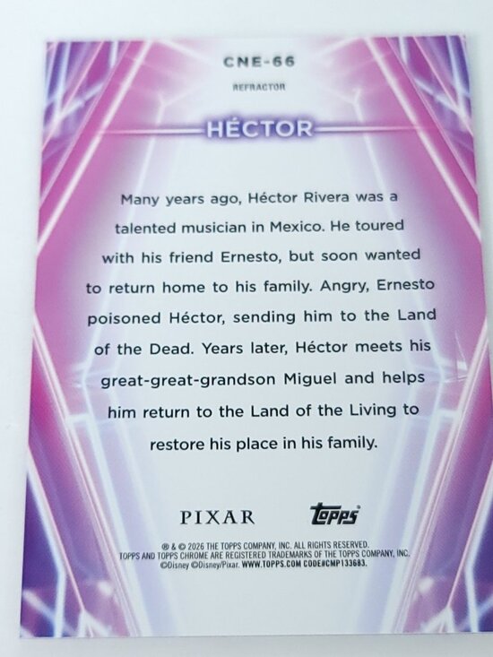 2026 Topps Disney Neon Collector Hector Topps 2026 Disney Neon Holo Chrome Refractor Limited 180/199